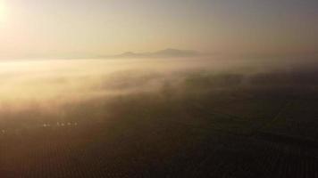 Aerial view of sky and sunlight during beautiful sunrise with clouds and fog in the morning. Natural sky background in the early morning in the mountains video