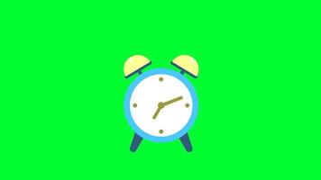 Alarm clock animation in Green screen 4k. Clock with moving arrows. Clock time lapse 2d Cartoon Video