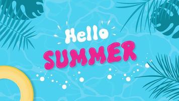 hello summer text season transition cartoon pool beach water ocean tropical scenery animation background video