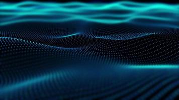 Abstract Digital Technology network data background. Blue mesh grid Network connection dots and lines forming a structure blurred. Wavy motion.  Big data rendering, Seamless loop video