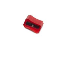 Pencil sharpener . Red sharpener on a white background.   Set for schoolchild photo