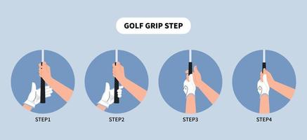 Pasos de pose de swing de golf. cómo sostener un palo de golf. información del paso. un jugador de golf está mostrando su swing de golf. vector
