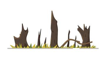 Vector illustration after fire. The aftermath of a fire. Dry scorched branches.