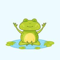 Cute frog in a lotus pose. Rest of a cheerful frog. vector