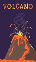 Vector illustration of the volcano flyer. Volcano eruption, seismic activity, natural disaster or disaster.