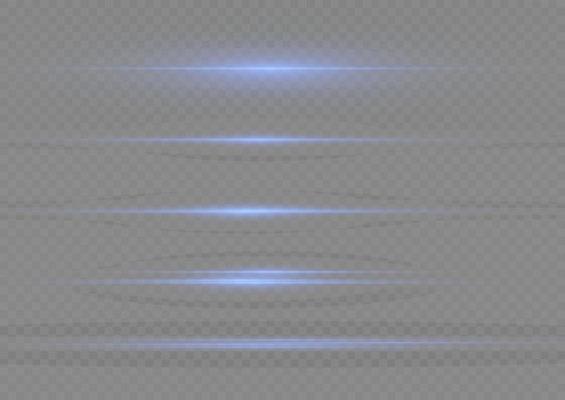 Blue horizontal lens flares pack. Laser beams, horizontal light rays. Beautiful light flares. Flash light with fairy dust sparks and golden stars shine. Dusty shine light.