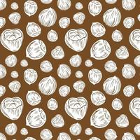 Seamless vector pattern with linear outline hazelnut. Sketches of nuts in vintage style