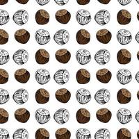 Seamless vector pattern with linear outline hazelnut. Sketches of nuts in vintage style