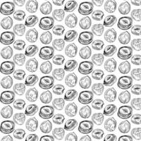 Seamless vector pattern with linear outline hazelnut. Sketches of nuts in vintage style