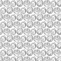 Seamless vector pattern with linear outline hazelnut. Sketches of nuts in vintage style