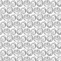 Seamless vector pattern with linear outline hazelnut. Sketches of nuts in vintage style