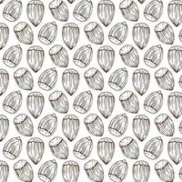 Seamless vector pattern with linear outline hazelnut. Sketches of nuts in vintage style