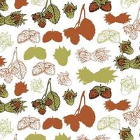 Seamless vector pattern with linear outline hazelnut. Sketches of nuts in vintage style