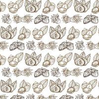 Seamless vector pattern with linear outline hazelnut. Sketches of nuts in vintage style