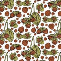 Seamless vector pattern with linear outline hazelnut. Sketches of nuts in vintage style