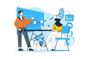 Male and female employee working on goal vector