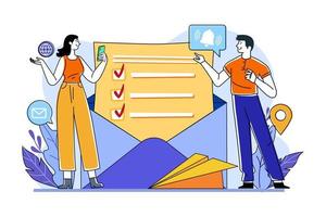 Guy and a girl getting an email notification vector