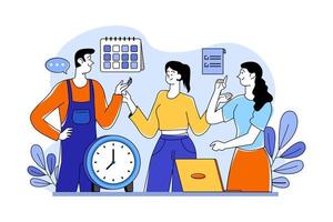 Teamwork of people with schedules and tasks vector