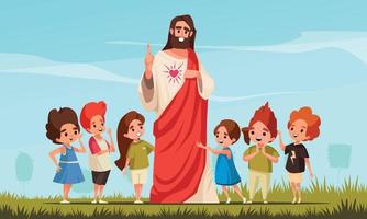 escena de jesus y los niños vector