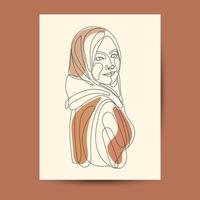 diseño de arte de línea de hijab de mujer minimalista, dibujo de línea de hijab, ilustración de contorno vector