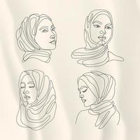 mínimo de mujeres en la colección de dibujo lineal hijab vector