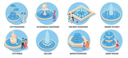 Isometric Fountain Park Compositions vector