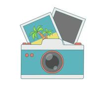 Camera with photo. Flat vector illustration of a camera. Isolated on white background.