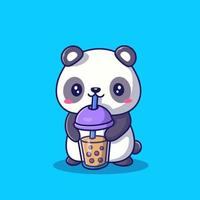 Cute Panda Drinking Milk Tea Boba Cartoon Vector Icon Illustration. Animal Drink Icon Concept Isolated Premium Vector. Flat Cartoon Style