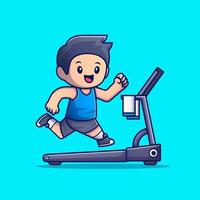 Cute People Running On Treadmill Cartoon Vector Icon Illustration. People Sport Icon Concept Isolated Premium Vector. Flat Cartoon Style