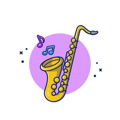 Saxophone With Music Notes Cartoon Vector Icon Illustration. Music Instrument Icon Concept Isolated Premium Vector. Flat Cartoon Style