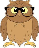 Wise owl with glasses. Predatory bird. Symbol of the night forest. vector