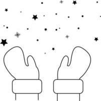 Santa threw snow. Snowflakes are falling. Santa's mittens. White background. vector