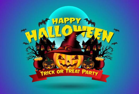 Happy Halloween fun party celebration background design with pumpkins. Halloween elements, Halloween Night