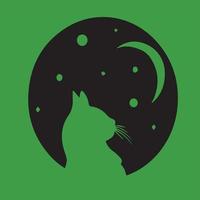 gato mirando el diseño de la luna hecho en un patrón verde vector