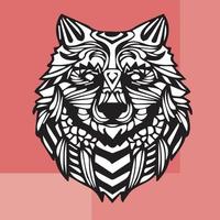 Complex wolf design made with black and white lines on a pinky background vector