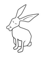 Esquema de dibujo vectorial ilustración conejo, recorte sobre un fondo blanco verticalmente. conejito sentado en frente. Liebre de dibujo de arte de línea mínima en blanco y negro. símbolo del año 2023, conejo de pascua vector