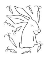 Outline sketch vector illustration rabbit, Cutout on a white background vertically. Bunny sitting in front. Black and white minimal Line art drawing hare. Symbol of the year 2023, Easter rabbit