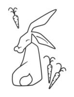 Outline sketch vector illustration rabbit, Cutout on a white background vertically. Bunny sitting in front. Black and white minimal Line art drawing hare. Symbol of the year 2023, Easter rabbit