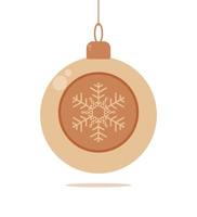 Christmas toy - beige ball with ornament Cutout vector illustration, for screen or print holiday design for card, banner, greeting card