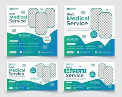 plantilla de publicación cuadrada de redes sociales de atención médica, banner de portada web médica para promoción de servicios hospitalarios y clínicos vector