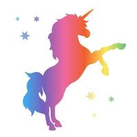 silueta de unicornio, diseño plano y liso con color degradado de arco iris. criatura mágica vector