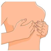 Woman torso with hands over the chest. Breast cancer mammography, self diagnostic vector