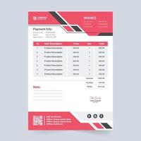 Modern corporate business invoice vector with abstract shapes. Cash receipt and payment agreement paper layout with red and orange colors. Minimal invoice template with product price section.