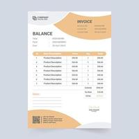 Creative minimal invoice template vector with abstract shapes and orange color. Print-ready payment agreement and billing paper vector. Invoice bill template and price receipt design for business.