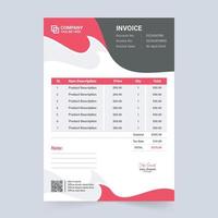 Invoice template design with abstract shapes and dark colors. Payment receipt decoration with red and orange colors. Professional business invoice template vector with product price section.