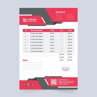 Minimal invoice template vector with red and green colors. Print ready professional invoice design for product purchase record. Product price receipt and billing paper decoration with abstract shapes.