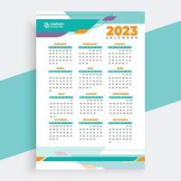 el vector de calendario de 2023 años con formas abstractas y color azul. diseño de calendario comercial mínimo para el nuevo año. Calendario de año nuevo 2023 con cálculo de fin de semana. la semana comienza el domingo.