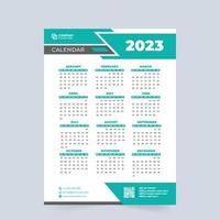 diseño de calendario digital 2023 con colores azules. decoración de calendario mínima para negocios y oficinas. diseño de escritorio de fin de semana y calendario de pared con formas abstractas. Vector de plantilla de calendario de año nuevo 2023.