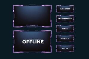 Stylish gamer screen interface decoration with purple color abstract shapes. Online gamer background and screen border for live streaming. Futuristic gaming overlay vector with an offline screen.