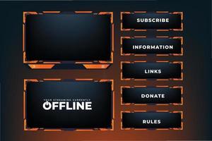 Modern game frame decoration with orange color shapes on a dark background. Live game streaming overlay design for broadcast screen panel. Streaming overlay frame and screen interface decoration. vector